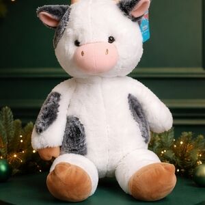 Adorable White and Gray Stuffed Cow Toy
